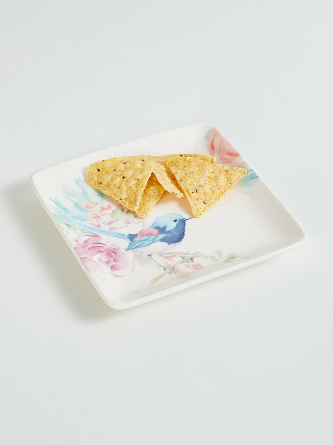 

Home Centre White & Blue Dishwasher And Microwave Safe Printed Stoneware Glossy Plate