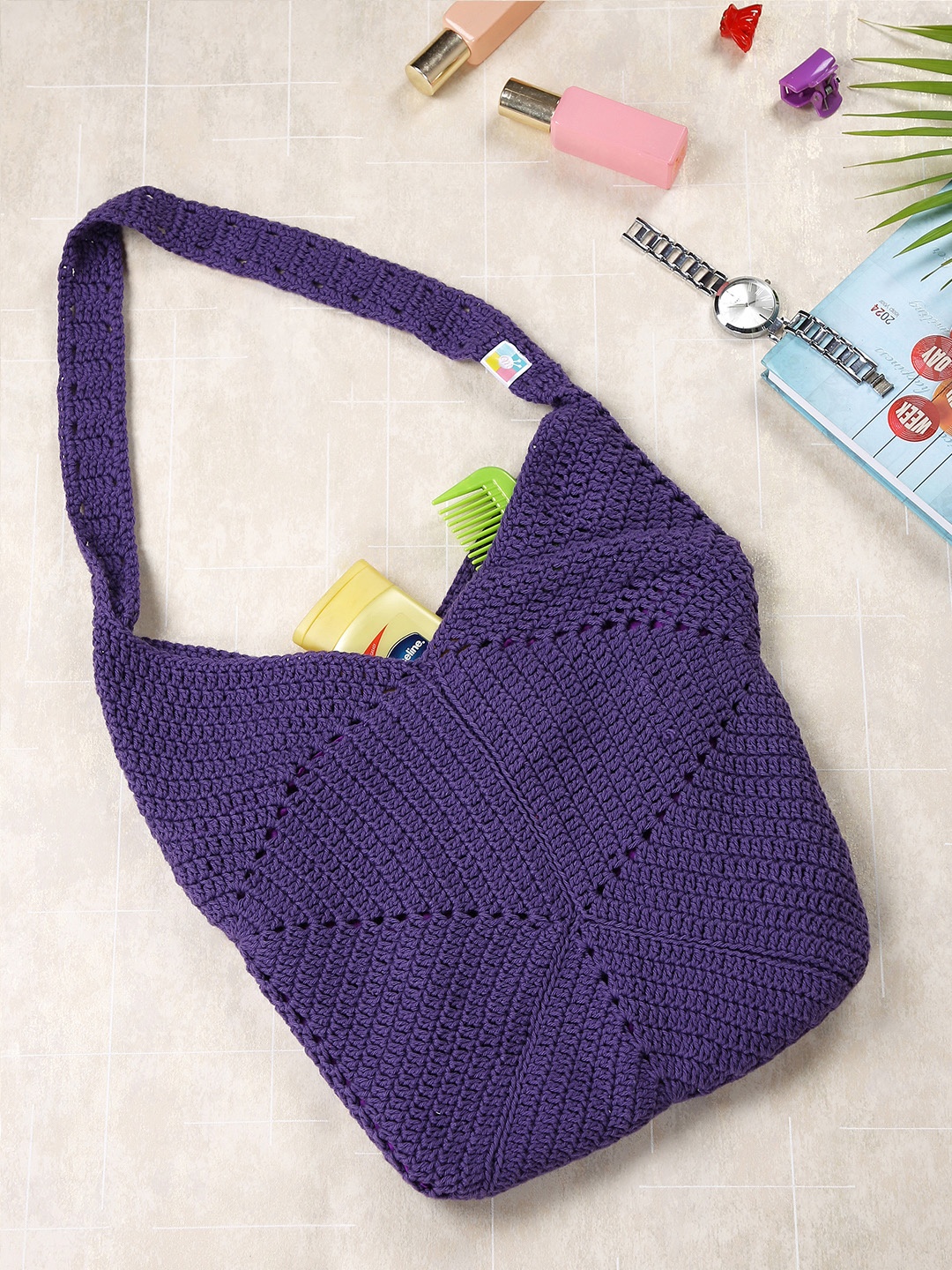 

Magic Needles Purple Pure Cotton Crochet Shopper Shoulder Bag
