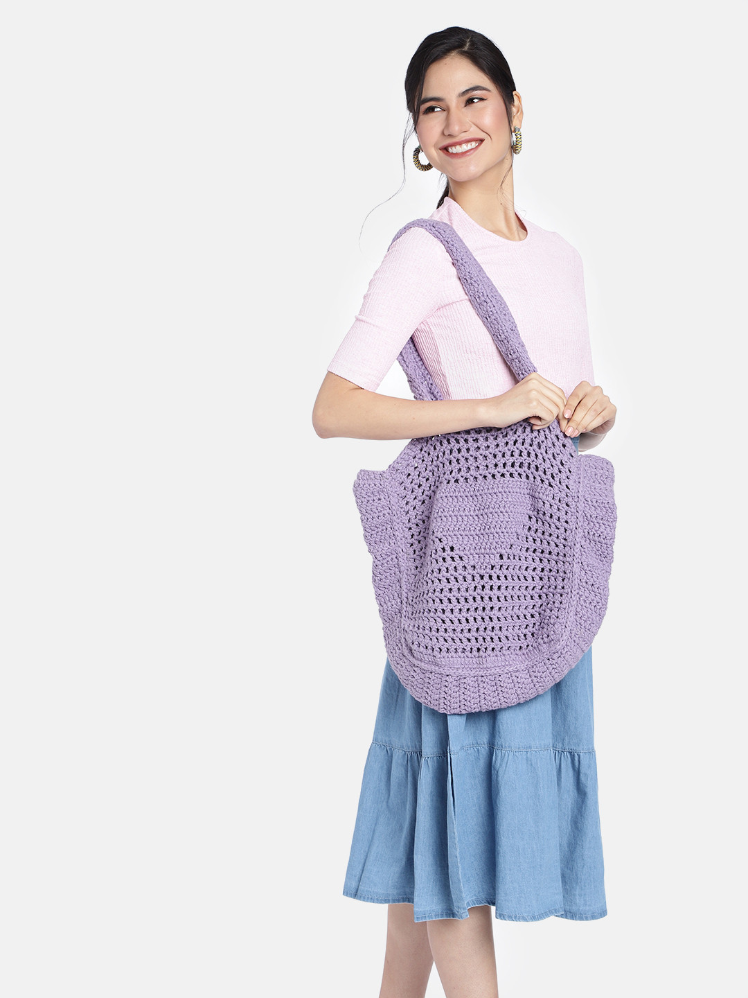 

Magic Needles Lavender Pure Cotton Oversized Crochet Shopper Shoulder Bag