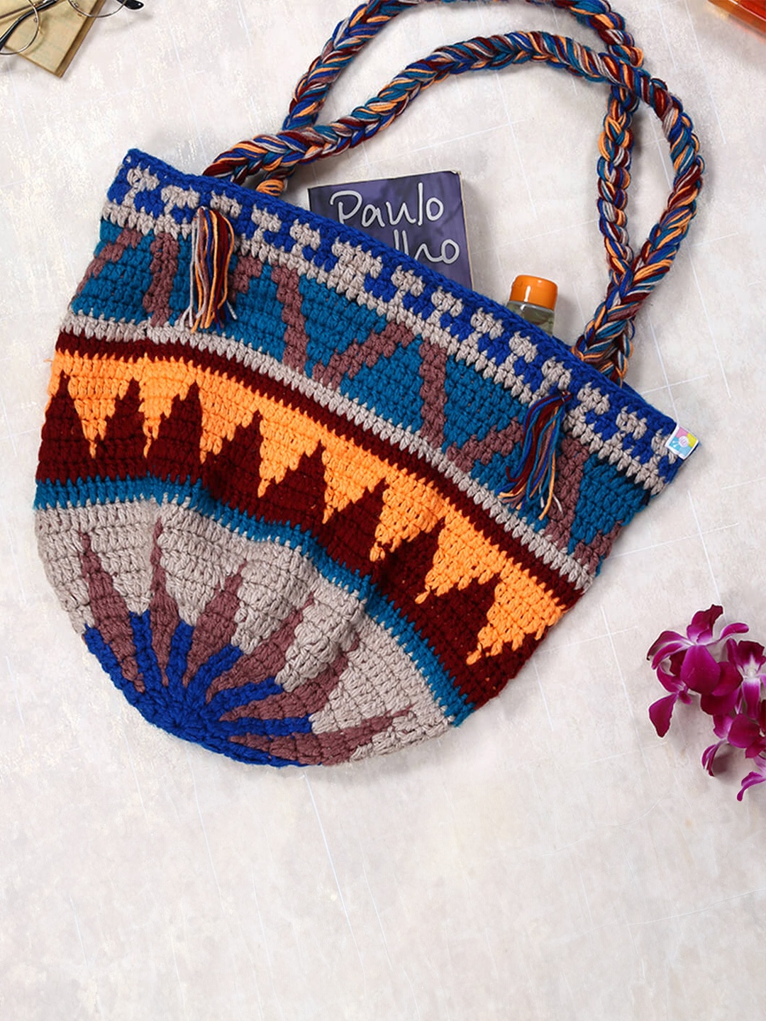 Magic Needles Blue Crochet Oversized Shopper Shoulder Bag