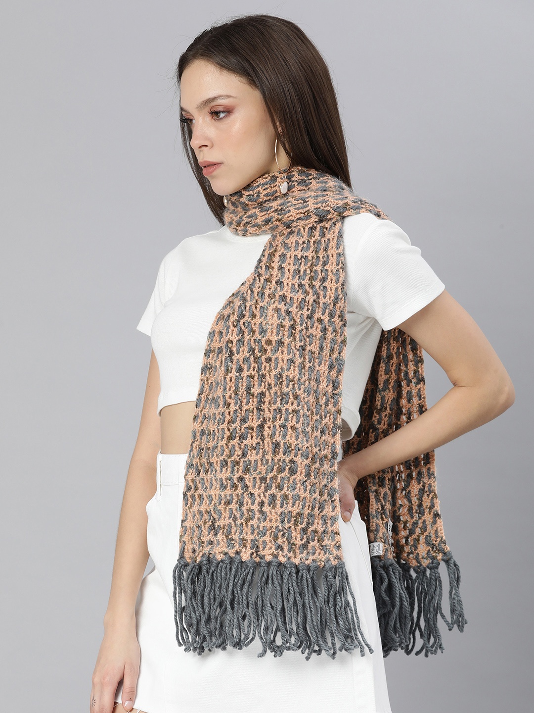 

Magic Needles Women Brown Self Design Scarf