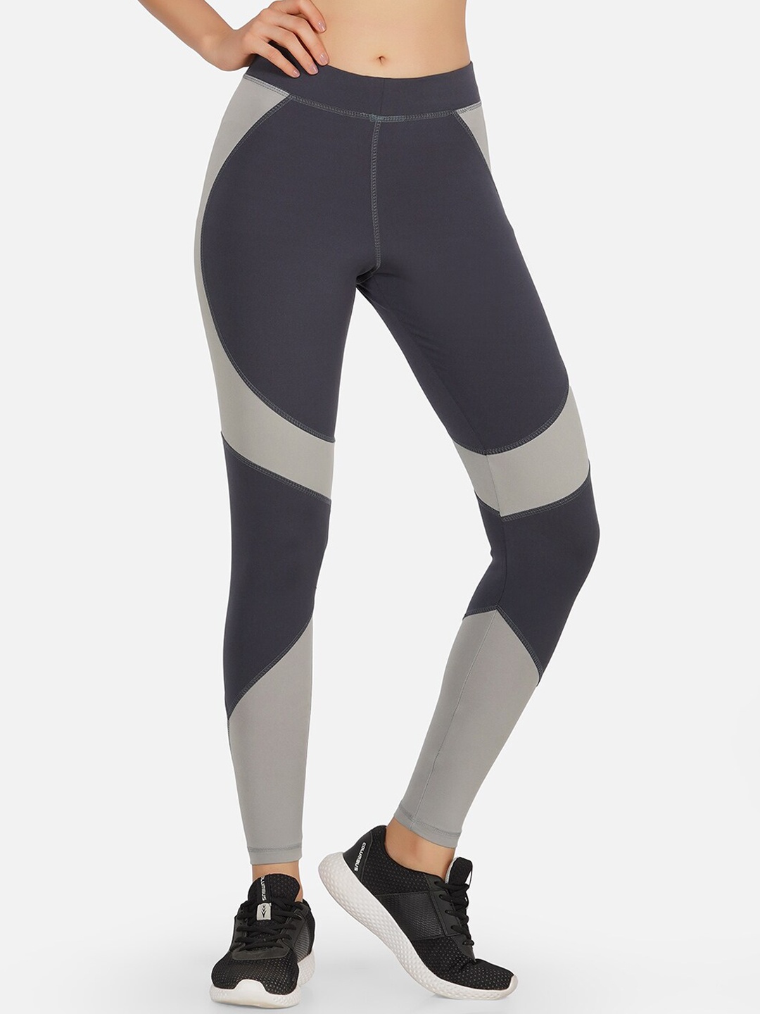 

NEU LOOK FASHION Women Grey Colourblocked Training & Gym Tights