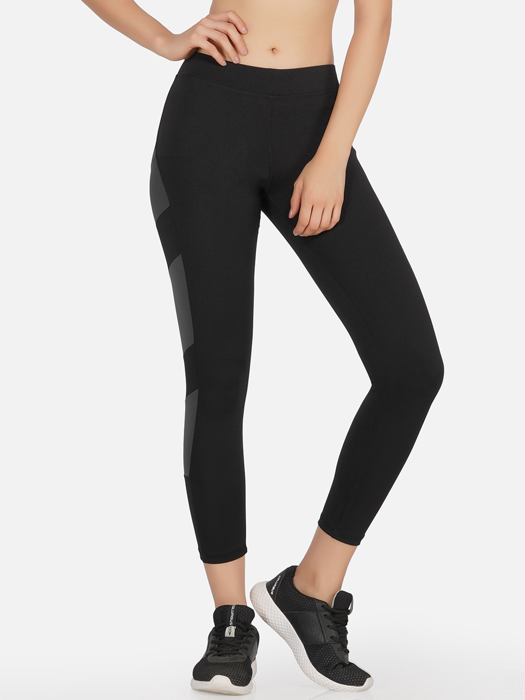 

NEU LOOK FASHION Women Black & Grey Colourblocked Training & Gym Tights