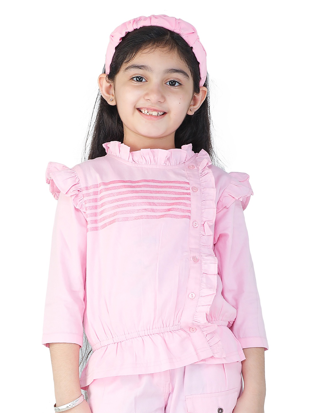 

toothless Pink Ruffles Cinched Waist Top