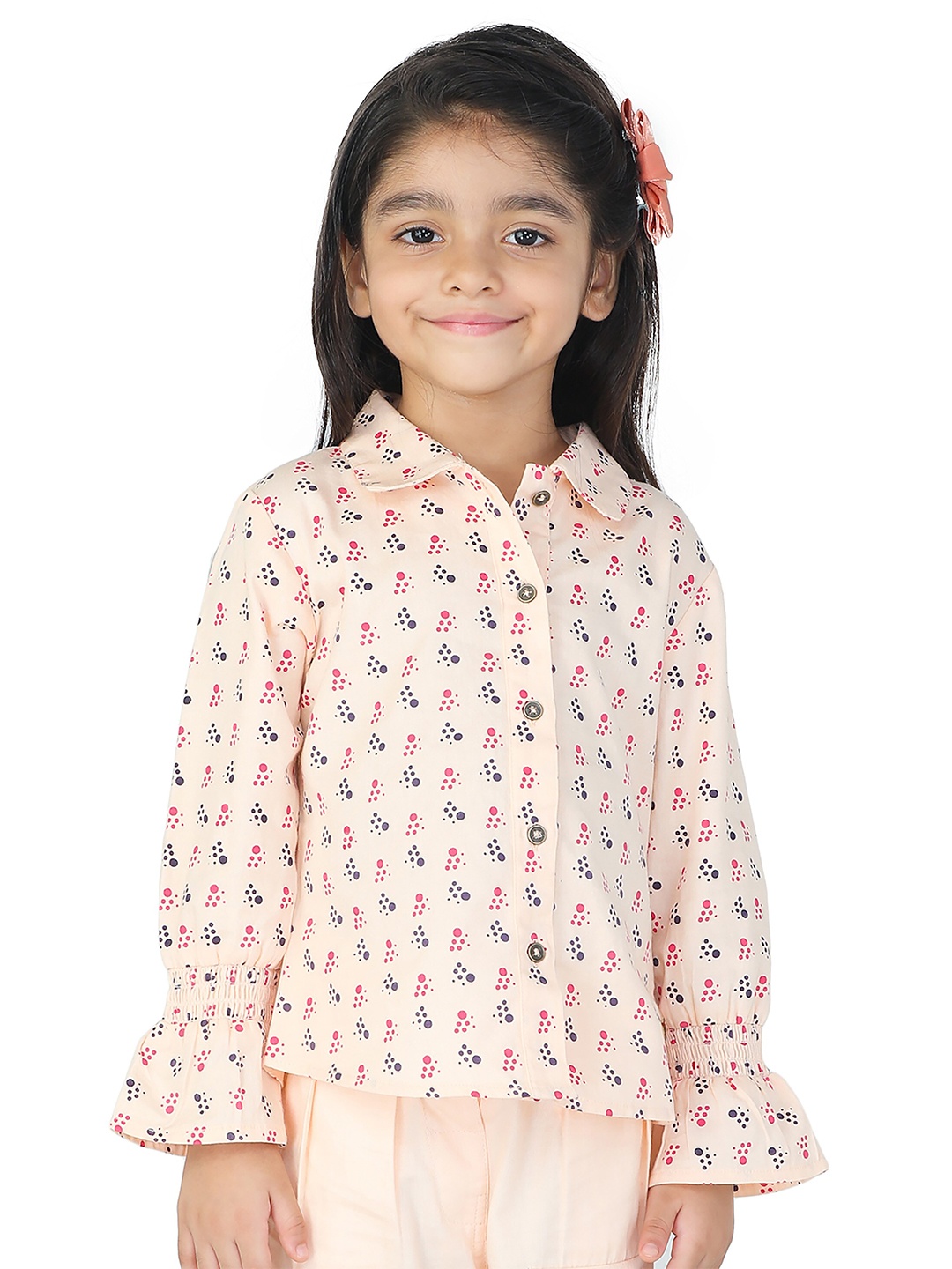 

toothless Peach-Coloured Floral Print Shirt Style Top