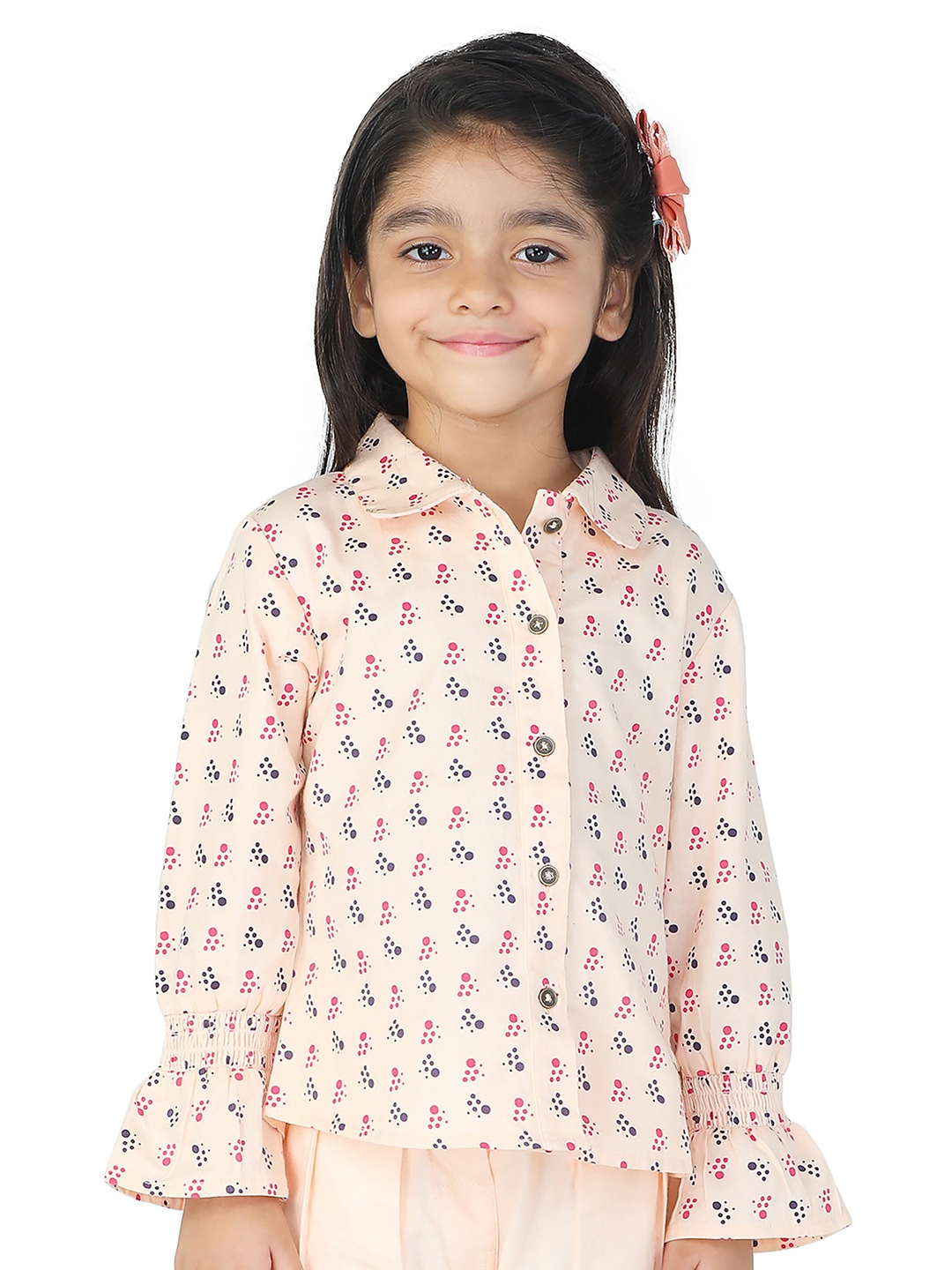 

toothless Peach-Coloured Floral Print Shirt Style Top