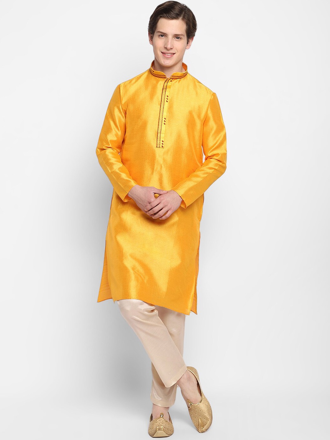 

DEVOILER Men Mustard Yellow Straight Kurta