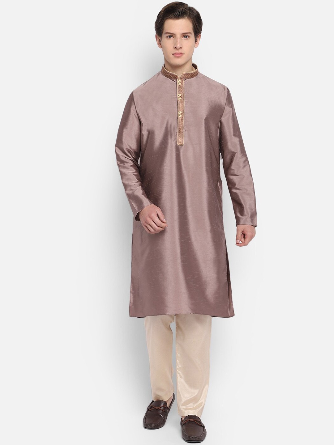 

DEVOILER Men Brown Straight Kurta