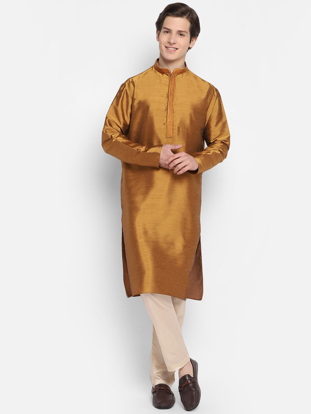 

DEVOILER Men Coffee Brown Straight Kurta
