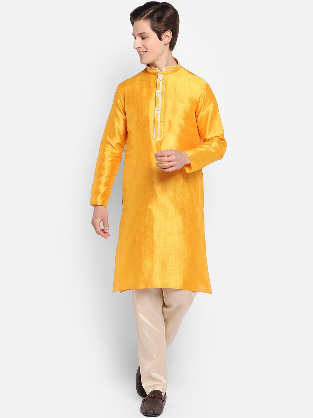 

DEVOILER Men Mustard Yellow Solid Kurta