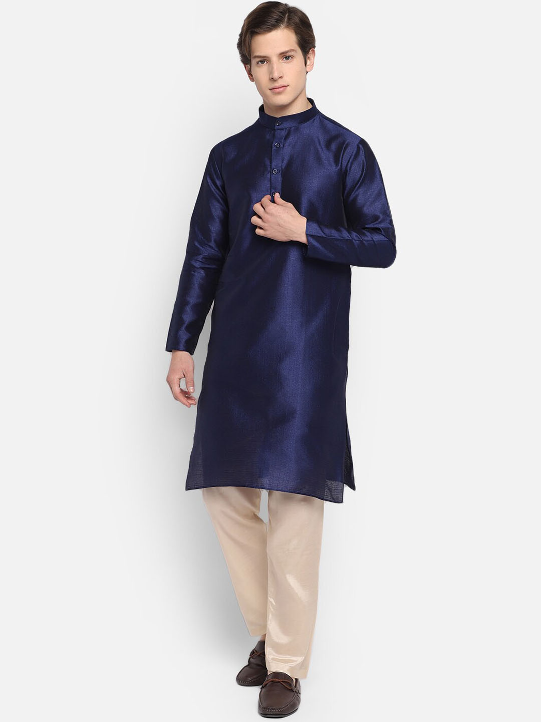 

DEVOILER Men Navy Blue Thread Work Kurta