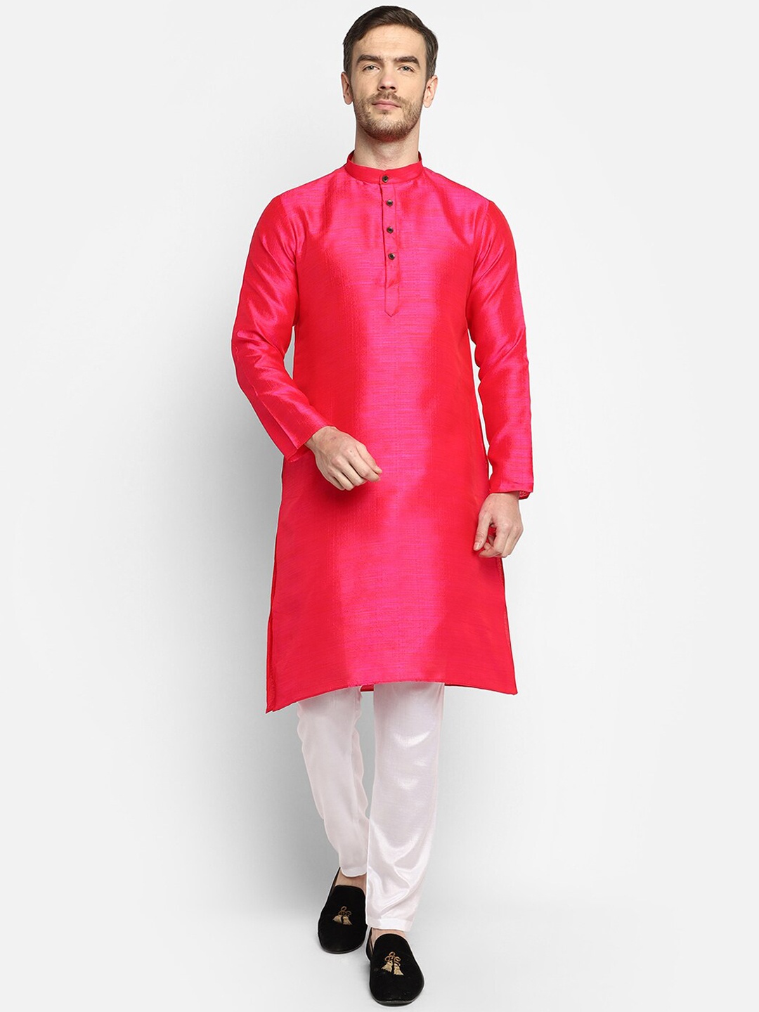 

DEVOILER Men Pink Thread Work Straight Kurta