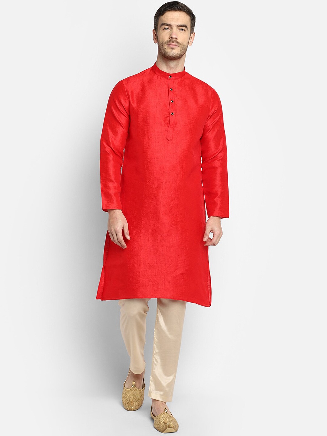 

DEVOILER Men Red Straight Kurta