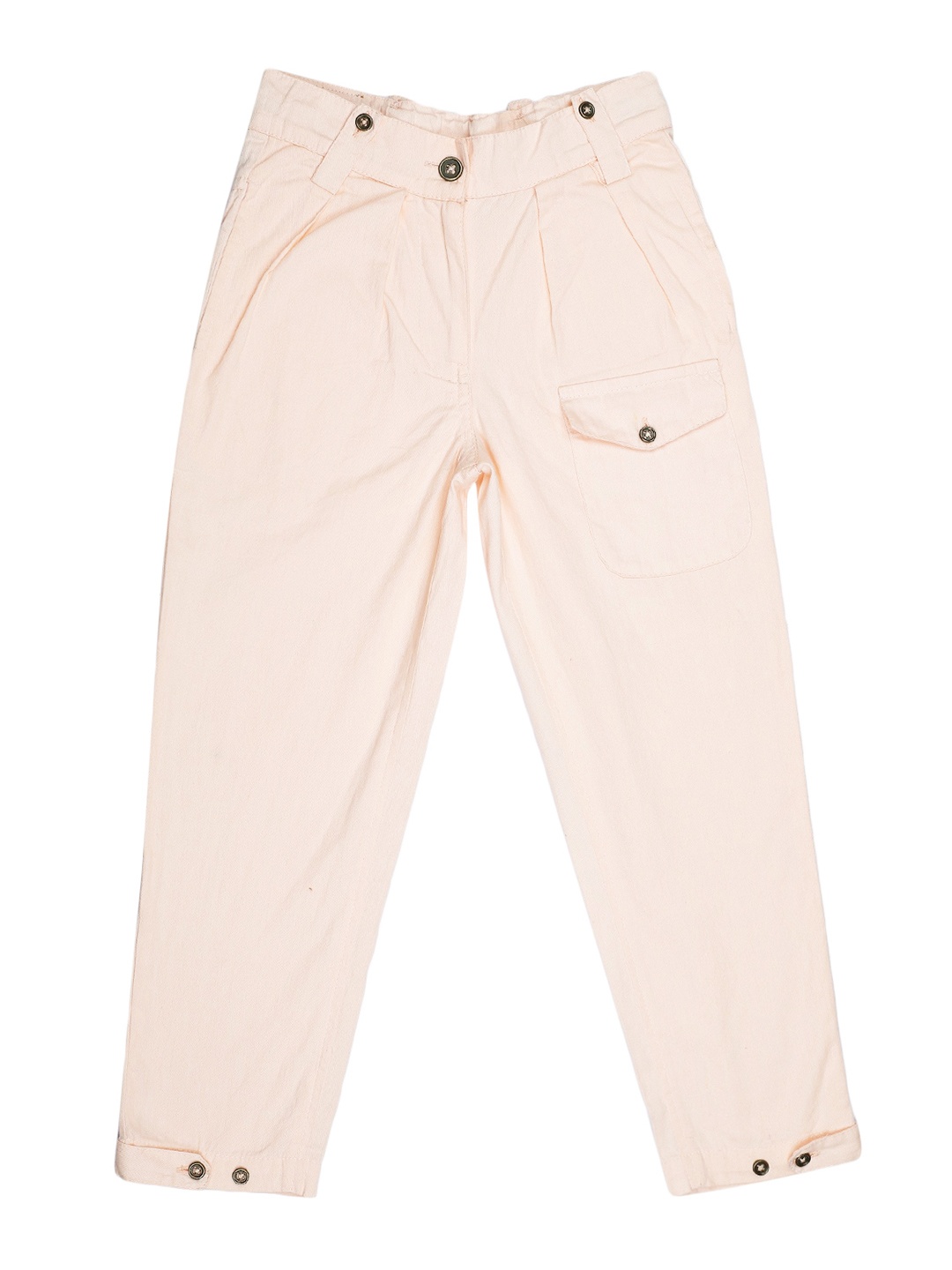 

toothless Girls Mid-Rise Cotton Pleated Trousers, Peach