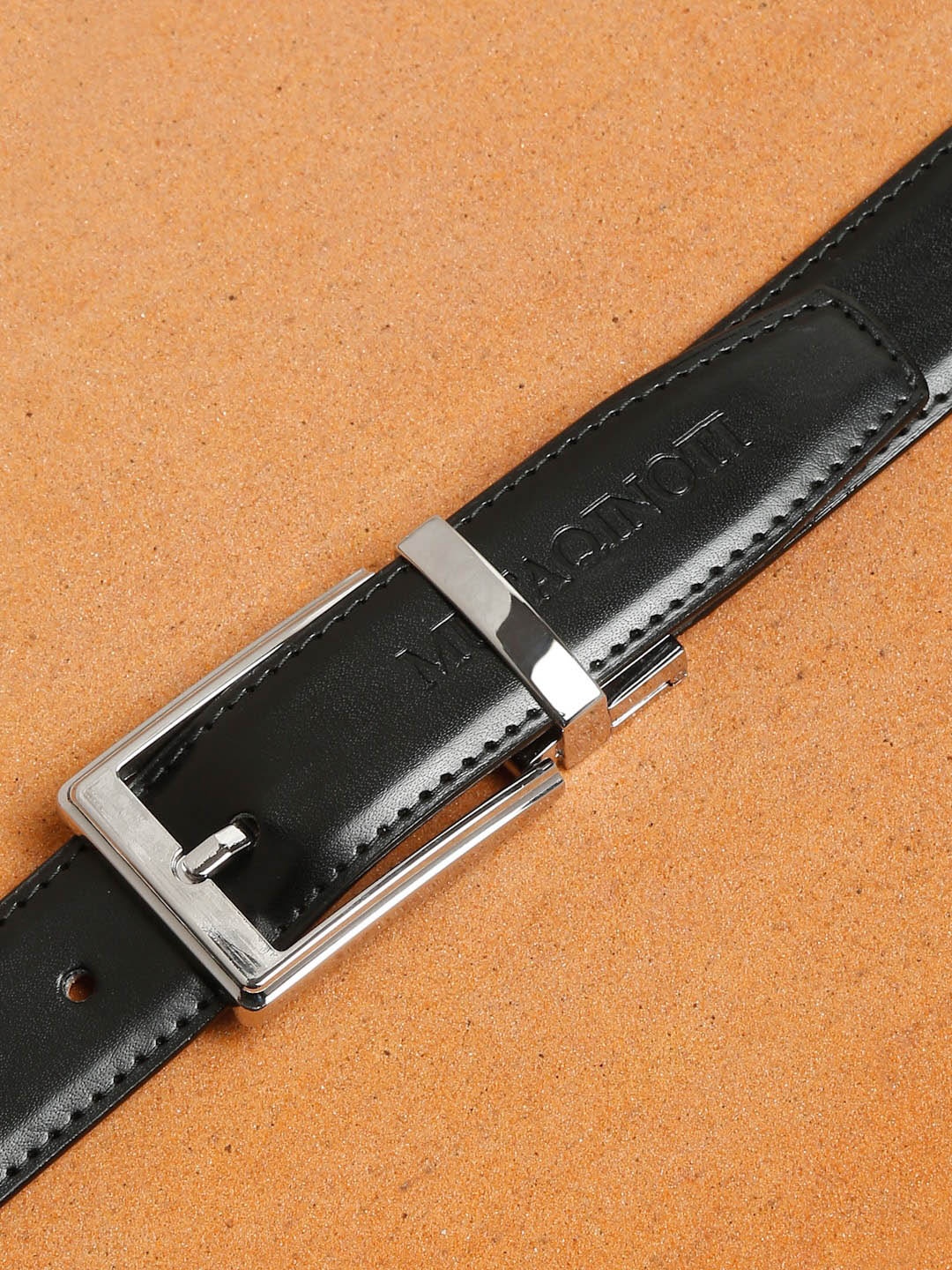 

MUTAQINOTI Men Black PU Reversible Formal Belt