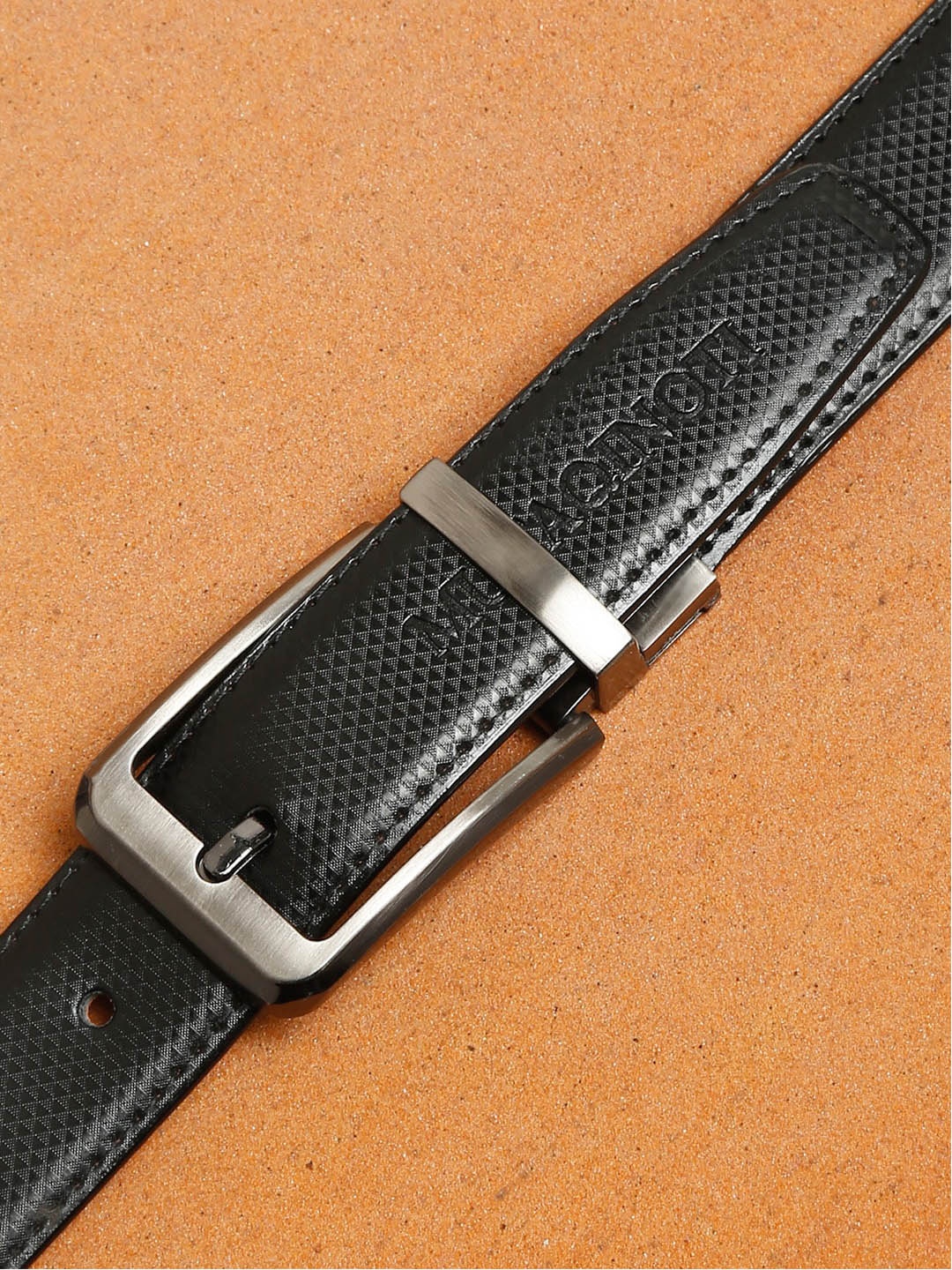 

MUTAQINOTI Men Black Textured PU Formal Belt