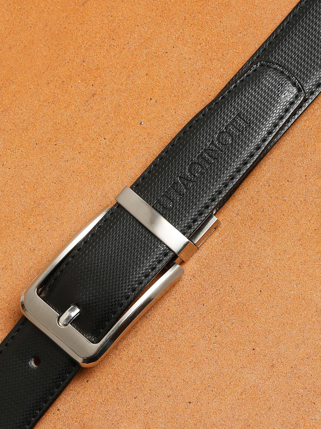 

MUTAQINOTI Men Black Textured PU Formal Belt