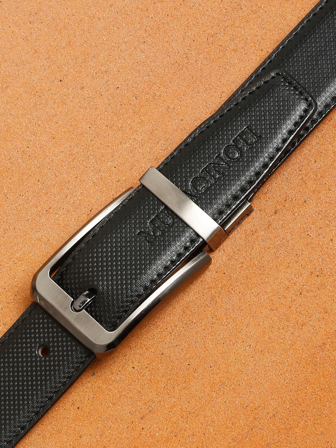 

MUTAQINOTI Men Black Textured PU Formal Belt