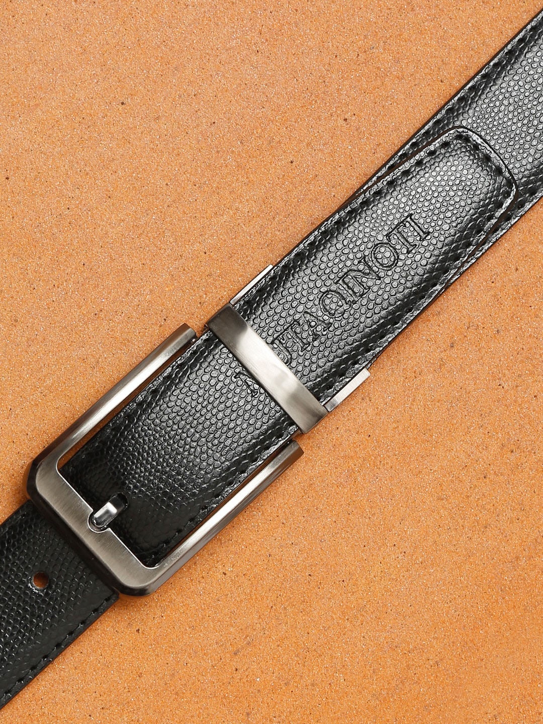 

MUTAQINOTI Men Black Textured Reversible Formal Belt