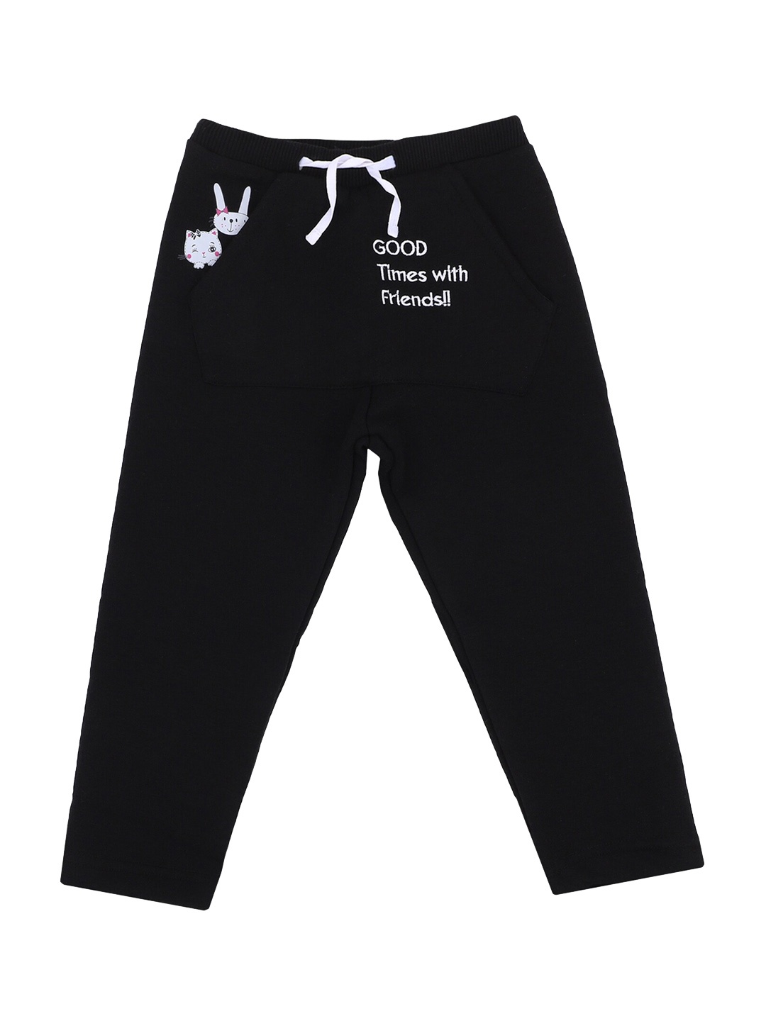 

Bodycare Kids Girls Black Printed Reaxed-Fit Track Pant