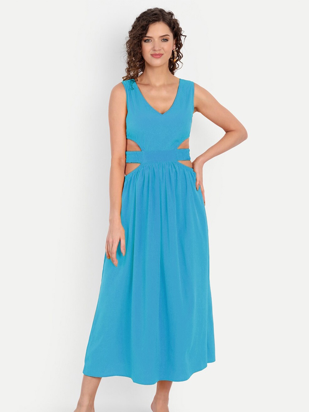 

MINGLAY WOMEN Blue Organic Cotton Crepe Midi Dress