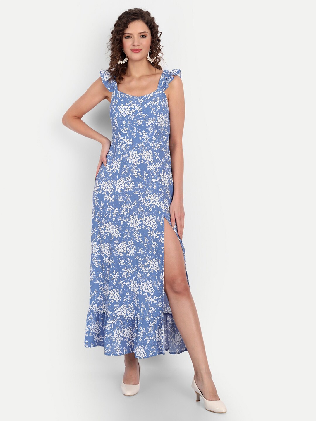 

MINGLAY Blue Floral Maxi Dress