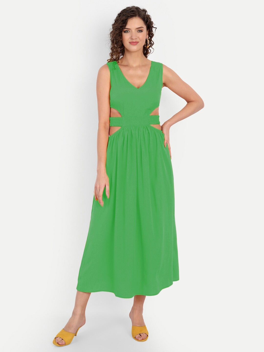 

MINGLAY Green Organic Cotton Crepe Midi Dress