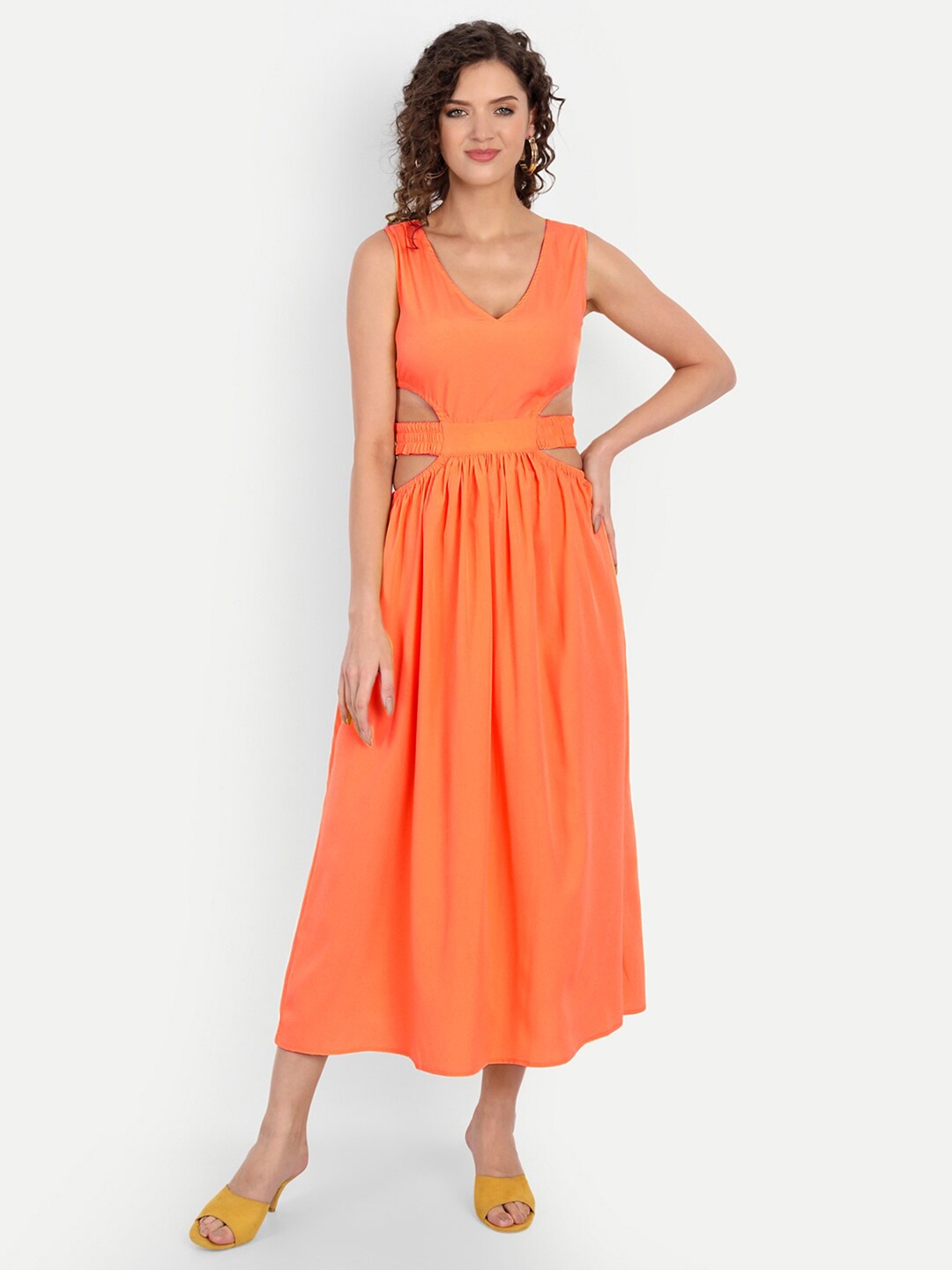 

MINGLAY Orange Organic Cotton Crepe Midi Dress