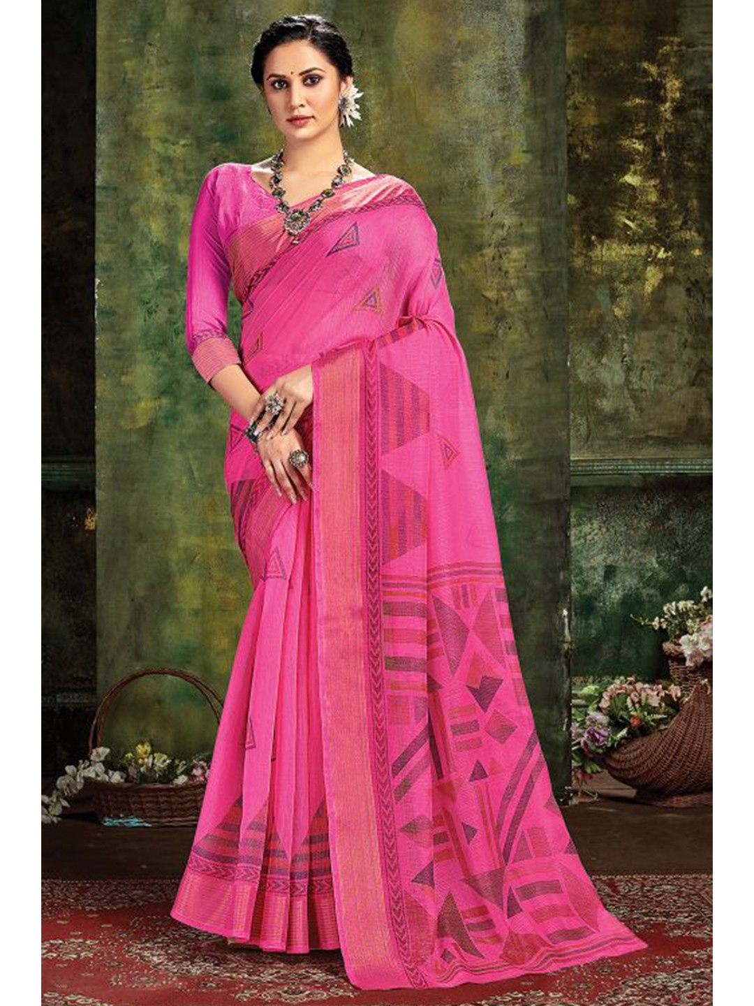

KARAGIRI Women Pink Saree