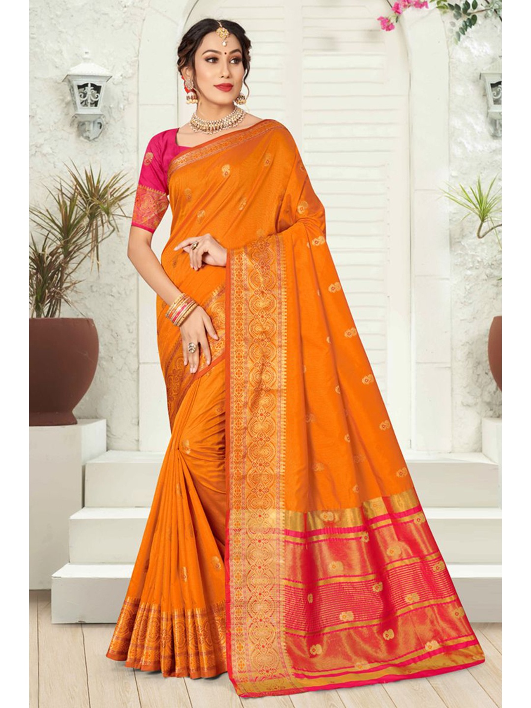 

KARAGIRI Orange & Pink Woven Design Saree