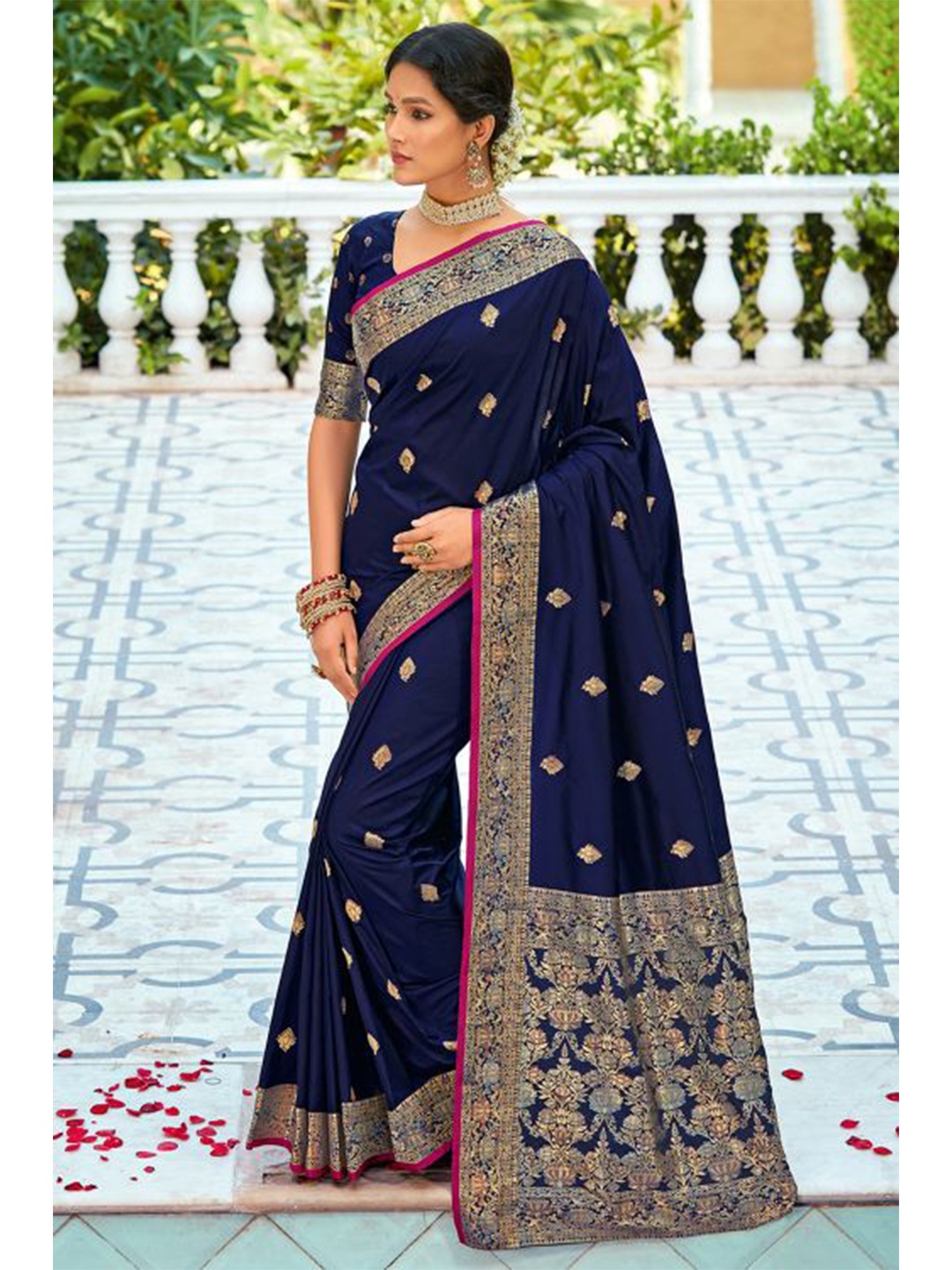 

KARAGIRI Blue & Pink Woven Design Zari Saree