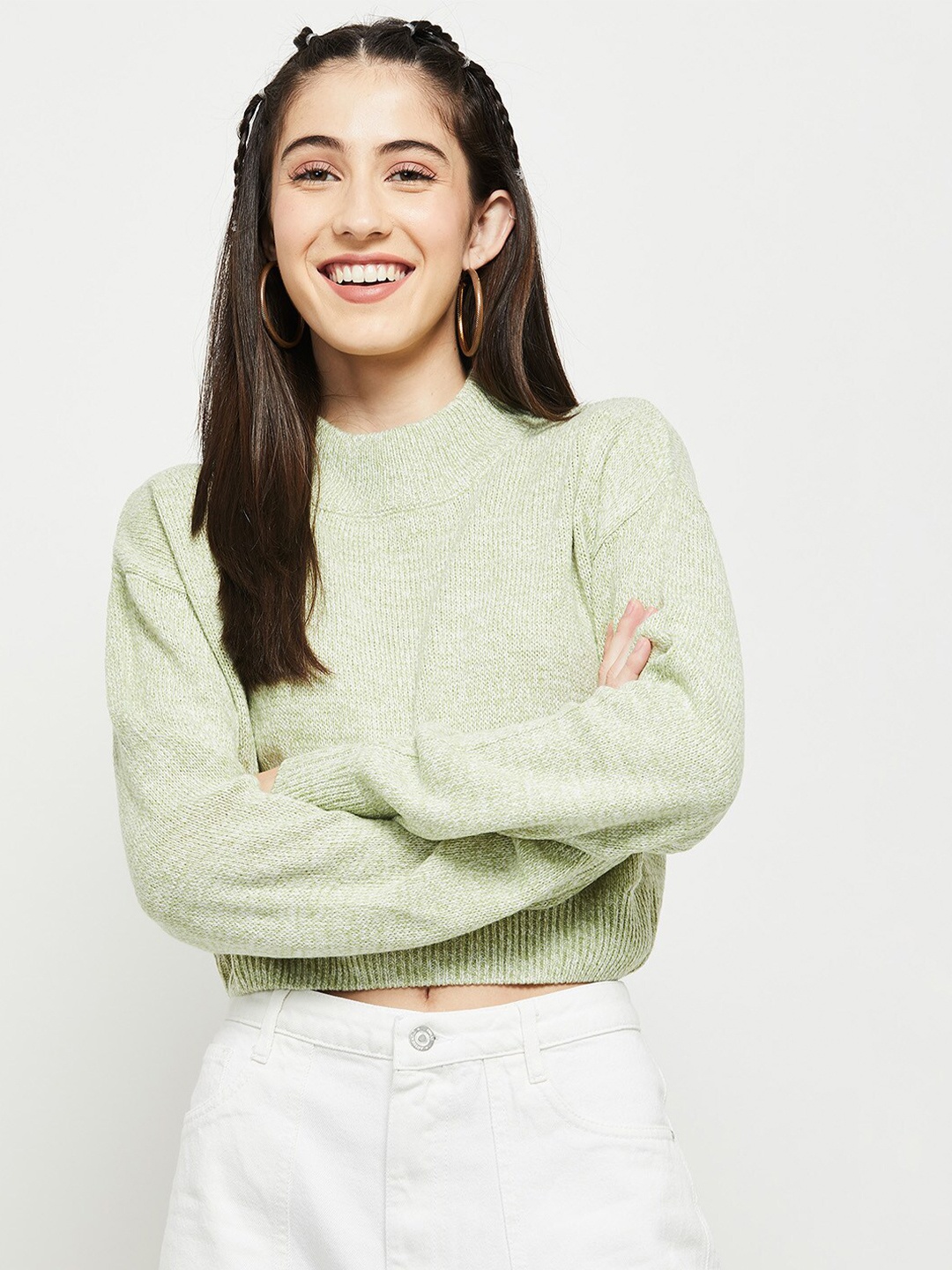 

max Women Green Crop Pullover