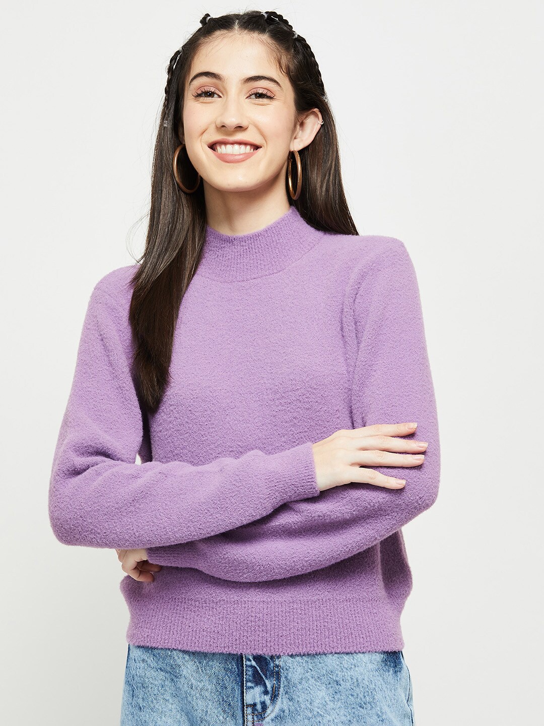 

max Women Lavender Solid Pullover
