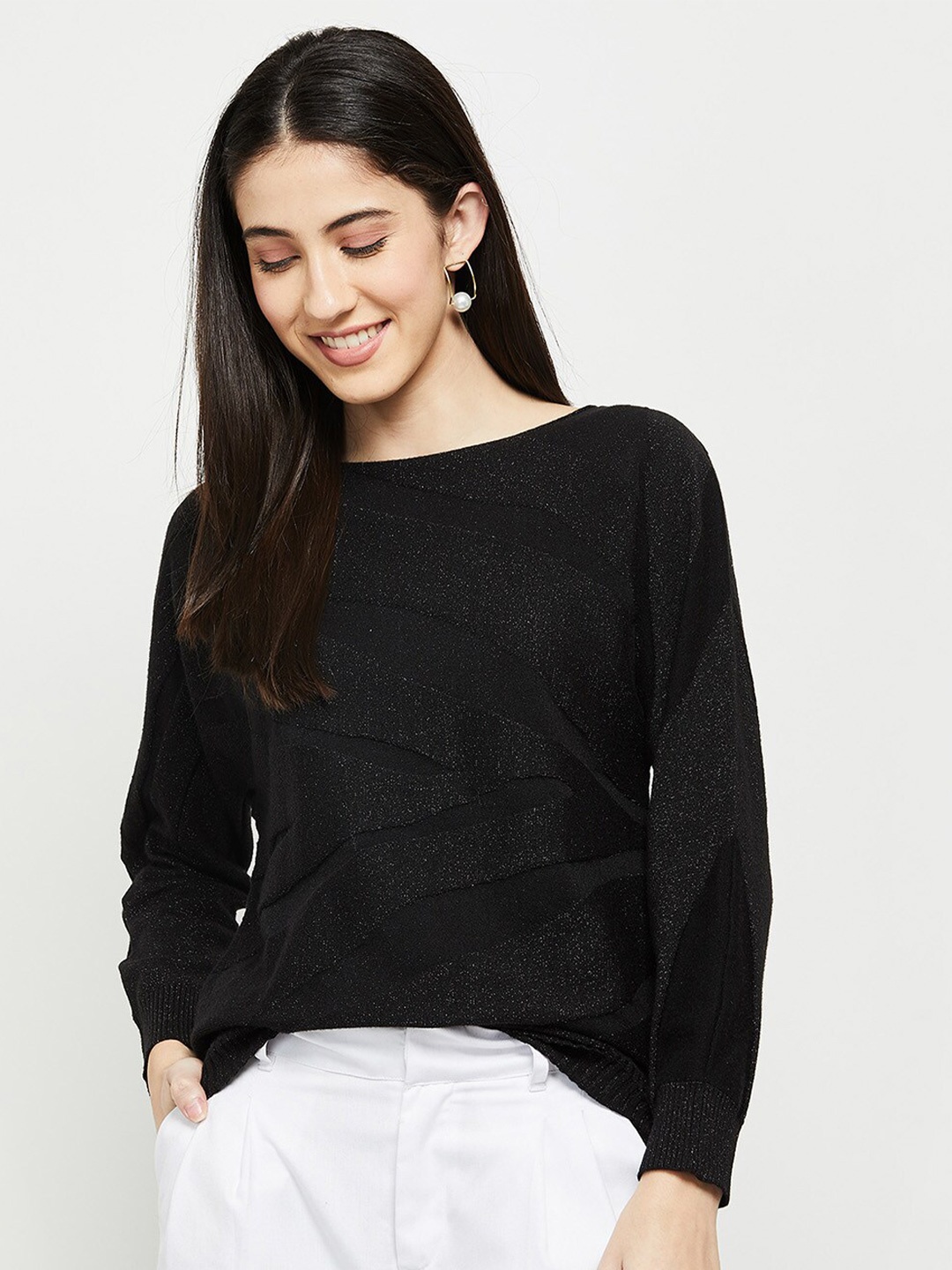 

max Women Black Striped Pullover