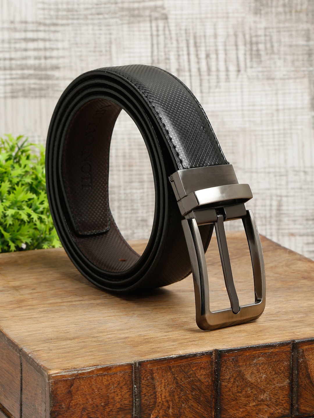 

MUTAQINOTI Men Black And Brown Reversible Belt