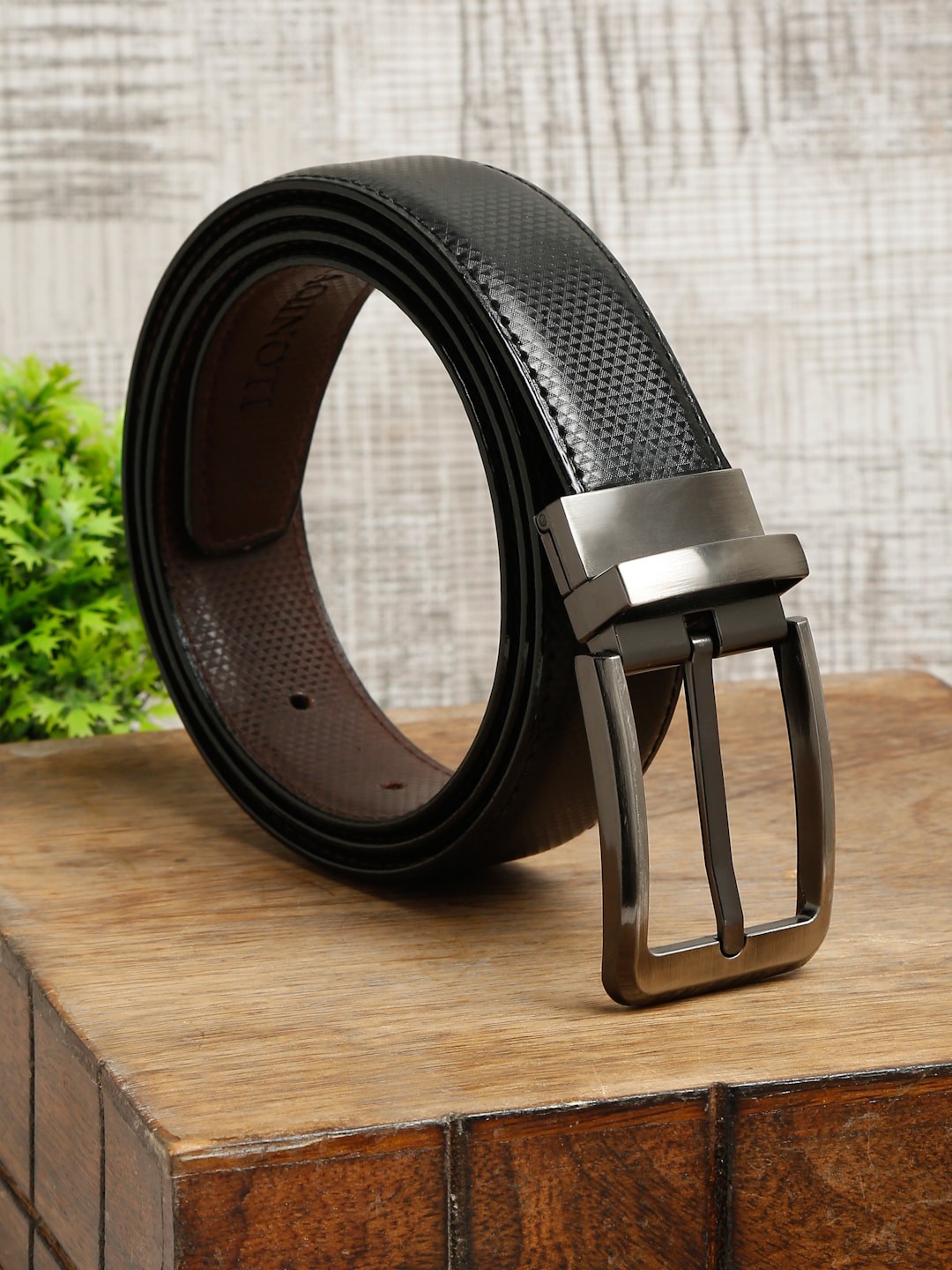 

MUTAQINOTI Men Black PU Reversible Formal Belt