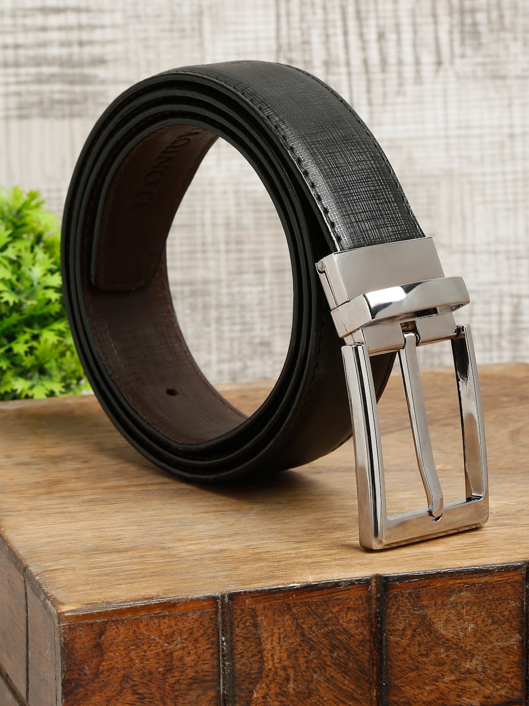 

MUTAQINOTI Men Black PU Reversible Formal Belt