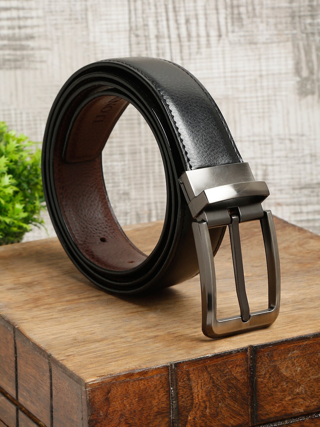 

MUTAQINOTI Men Black And Brown Leather Reversible Belt