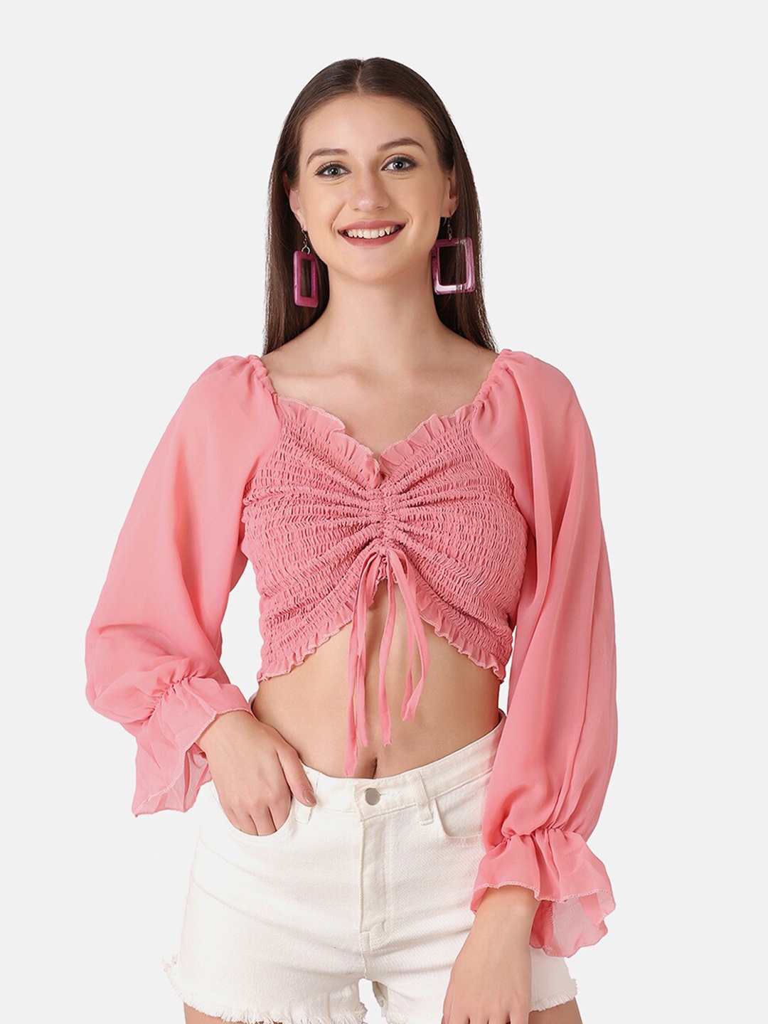 

BUY NEW TREND Pink Georgette Crop Top