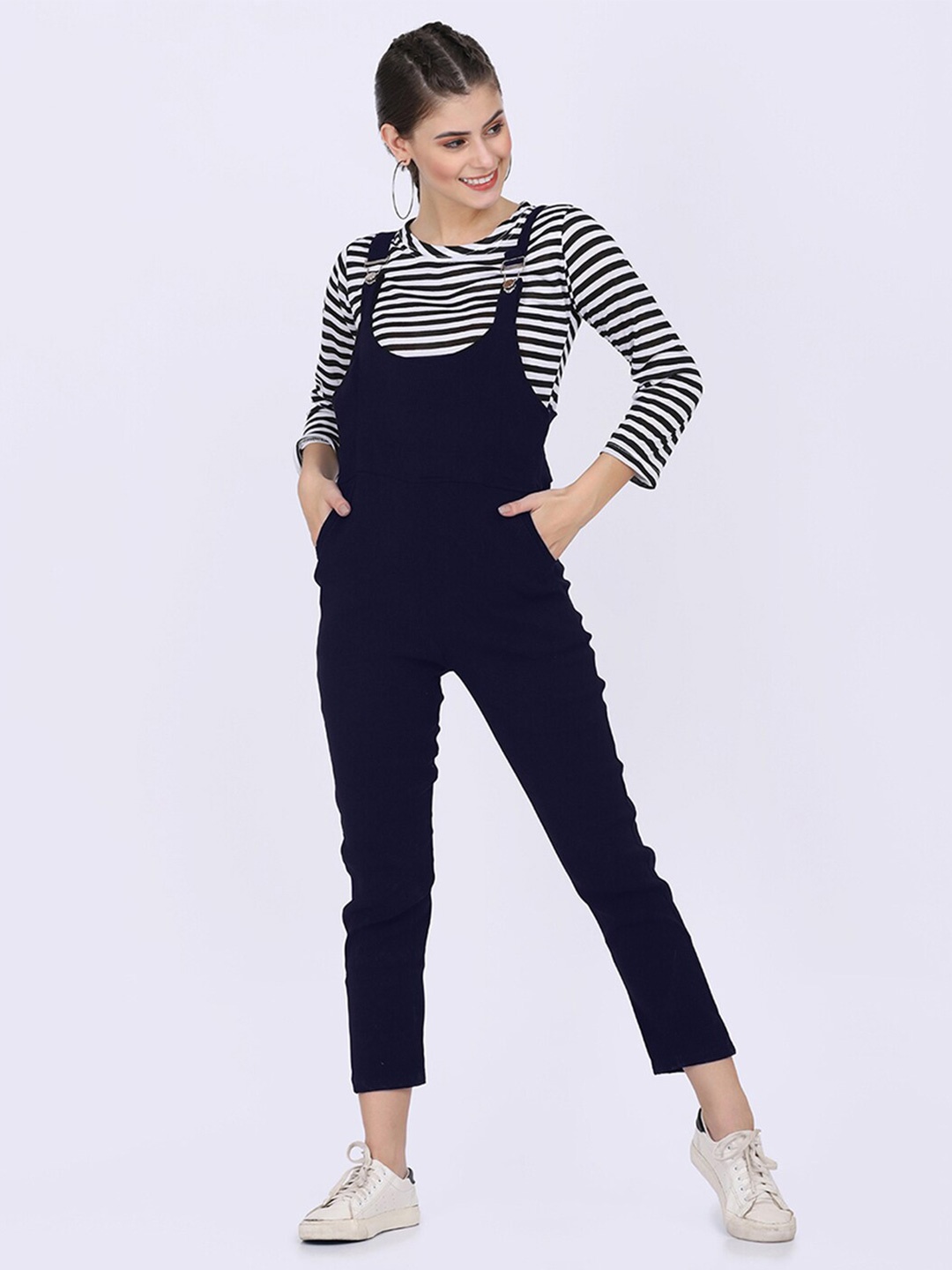 

BUY NEW TREND Women Navy Blue Dungarees