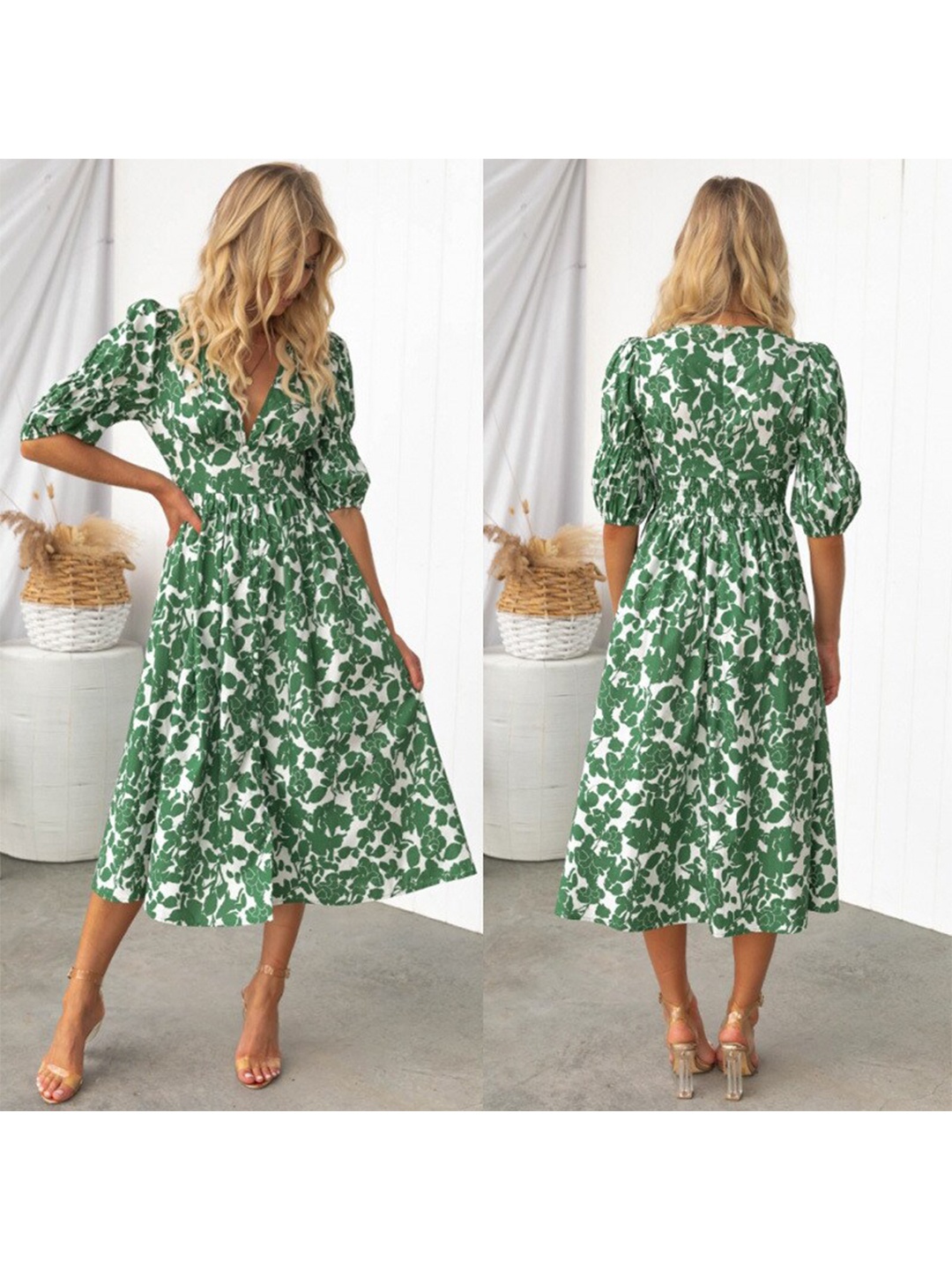 

La Aimee Women Gorgeous Green Floral Dress