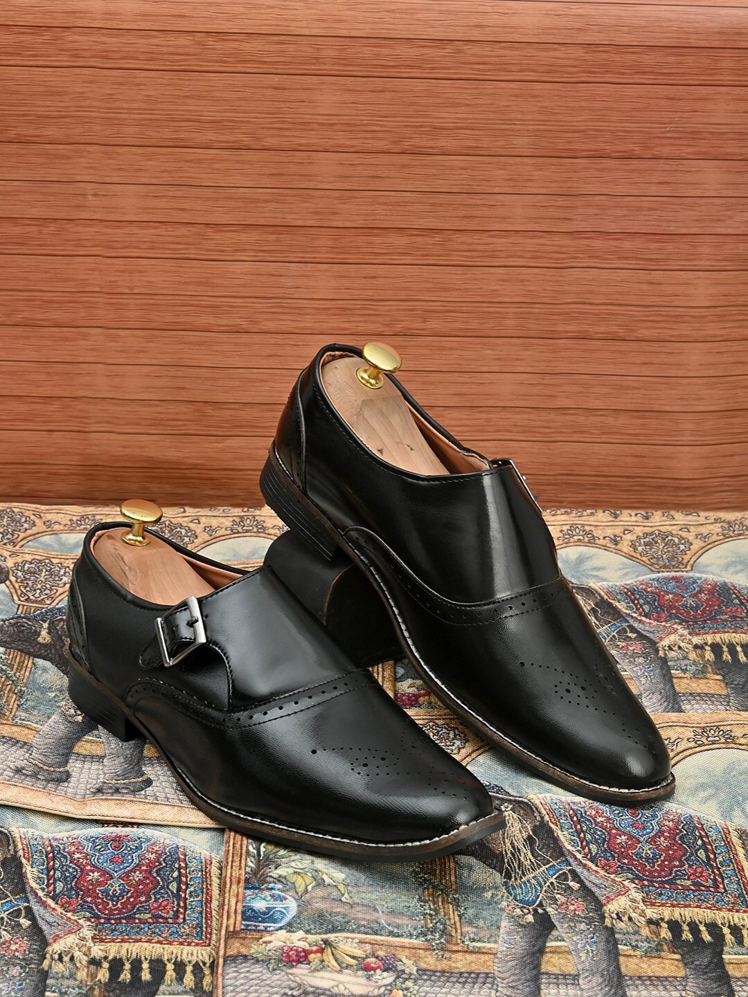 

Sir Corbett Men Black Solid Formal Monk Shoes