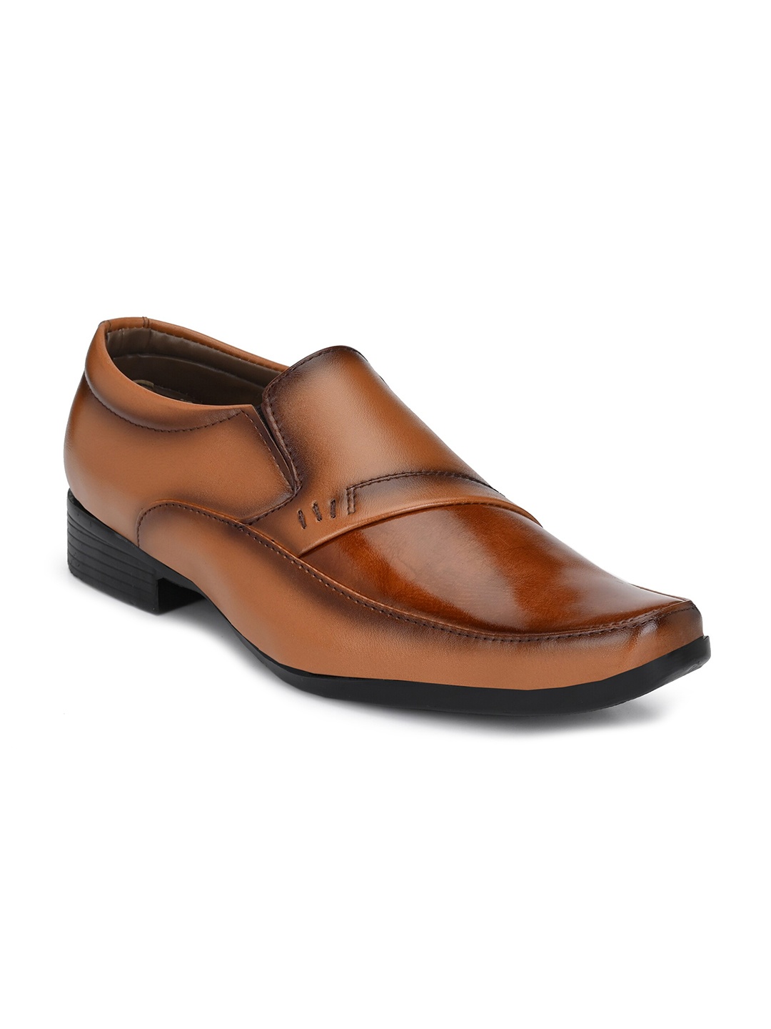 

Sir Corbett Men Tan Brown Solid Square Toe Formal Slip on Shoes