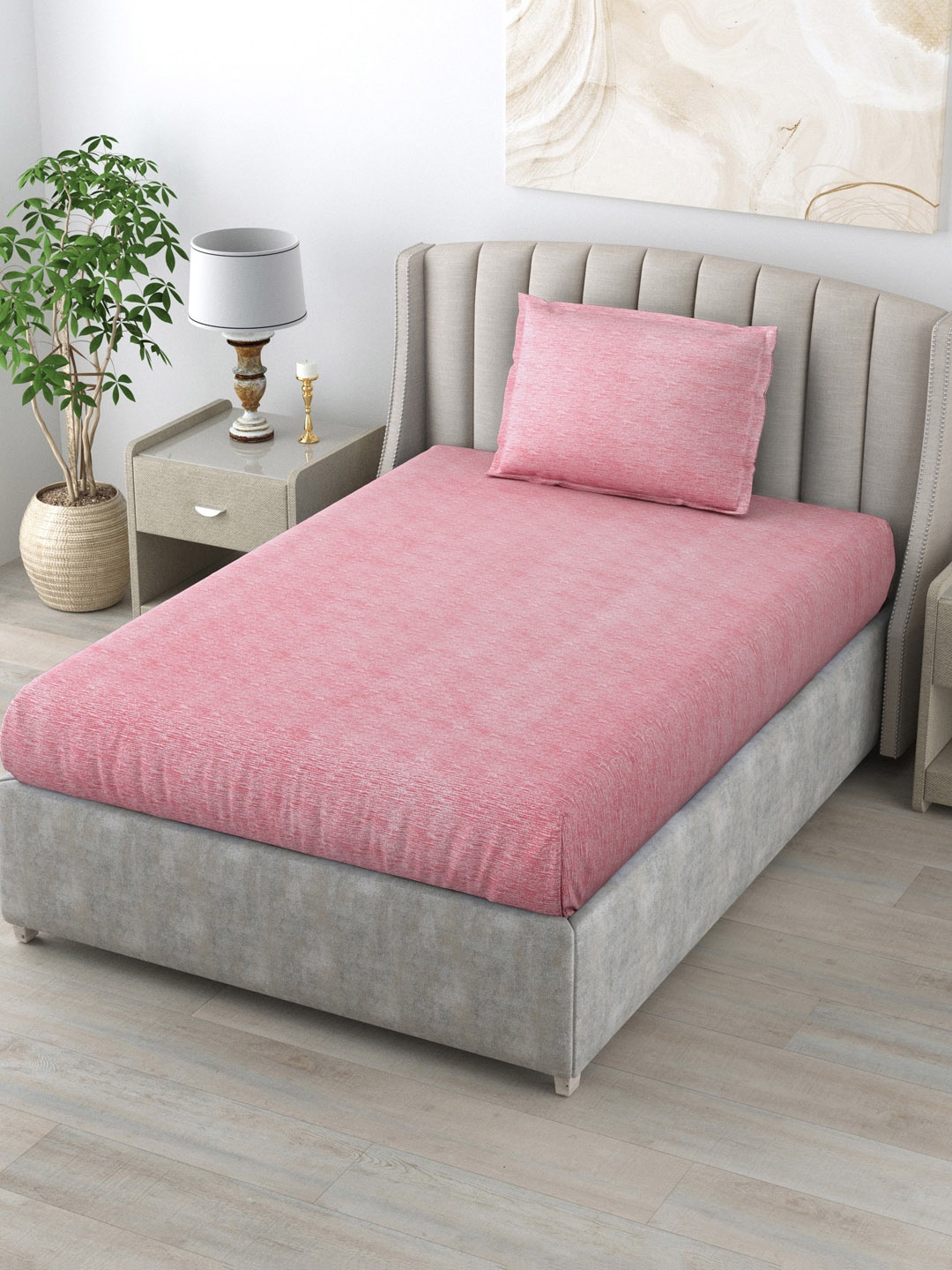 

Salona Bichona Unisex Pink Printed 144 TC Single Bedsheet with 1 Pillow Cover