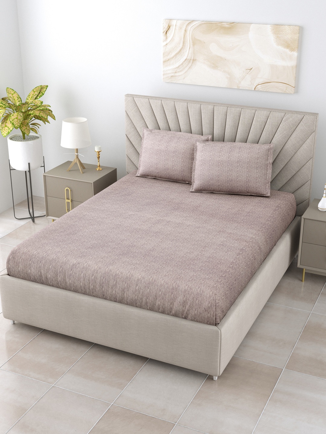 

Salona Bichona Grey Floral 144 TC Queen Bedsheet with 2 Pillow Covers