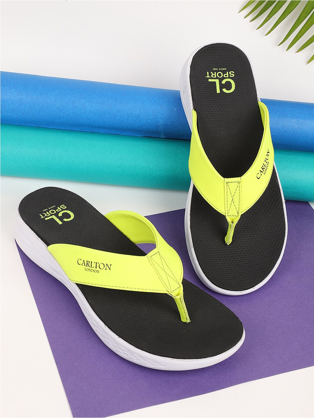 

Carlton London sports Women Yellow & Black Thong Flip-Flops