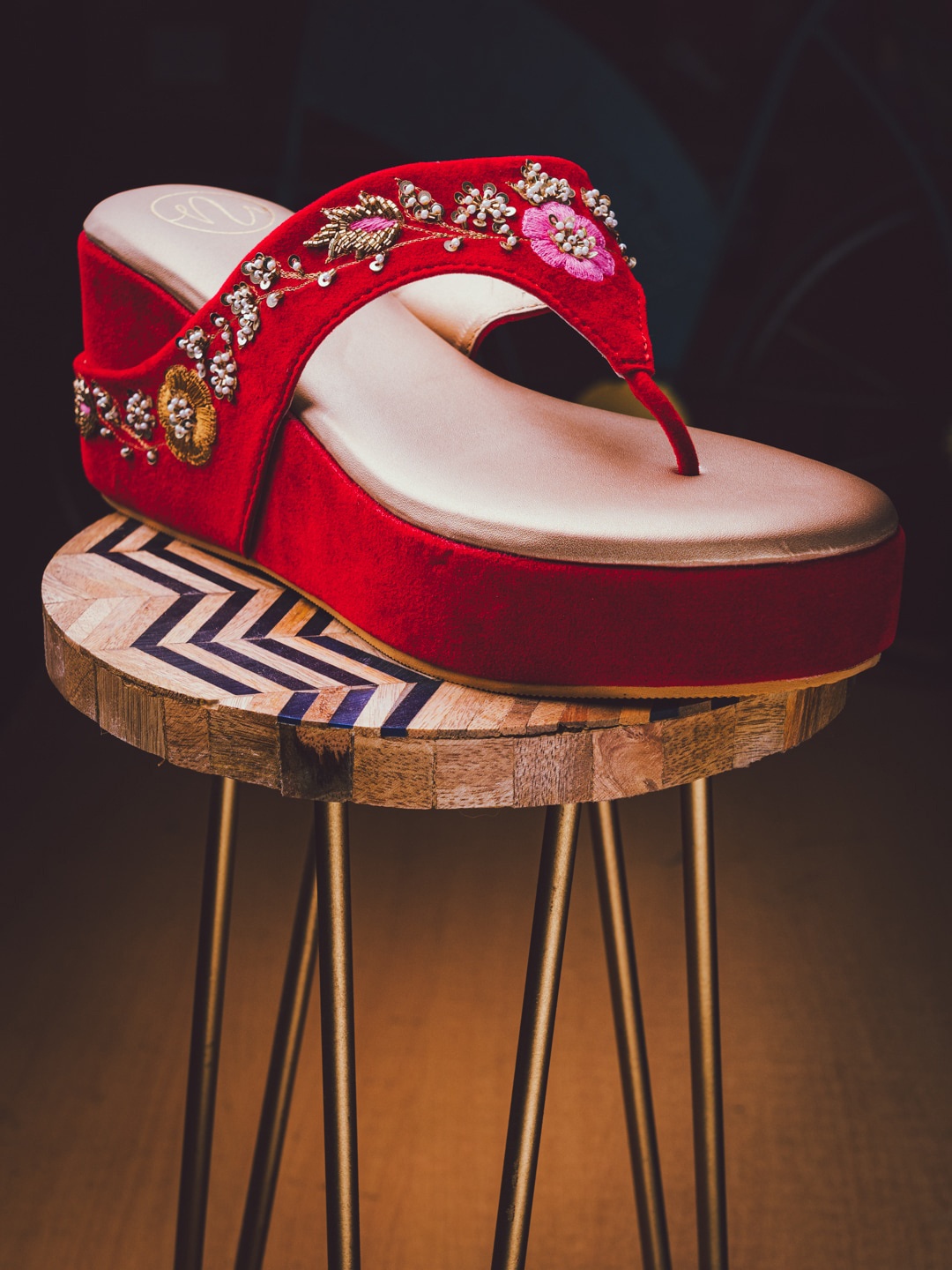

NR By Nidhi Rathi Red Embellished Velvet Sandals