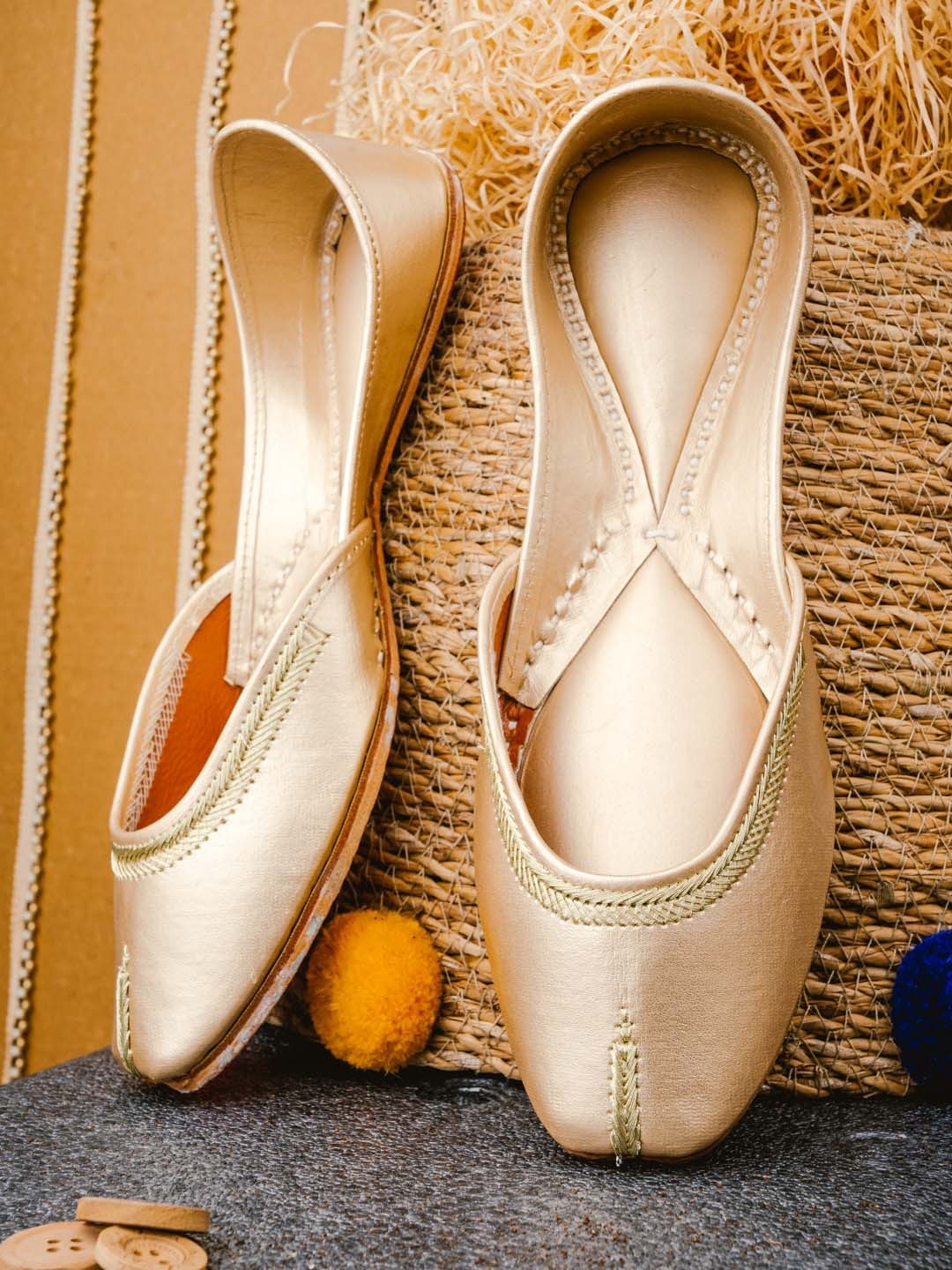 

NR By Nidhi Rathi Women Gold-Toned Mojaris Flats