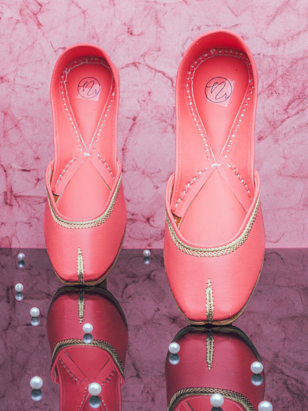 

NR By Nidhi Rathi Women Peach-Coloured Mojaris Flats