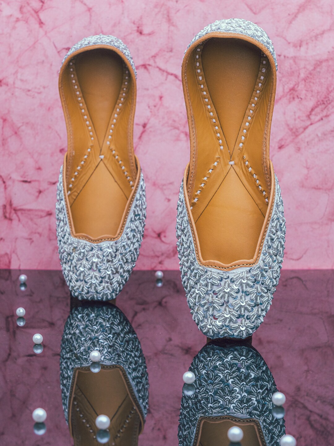 

NR By Nidhi Rathi Women Silver-Toned Mojaris Flats